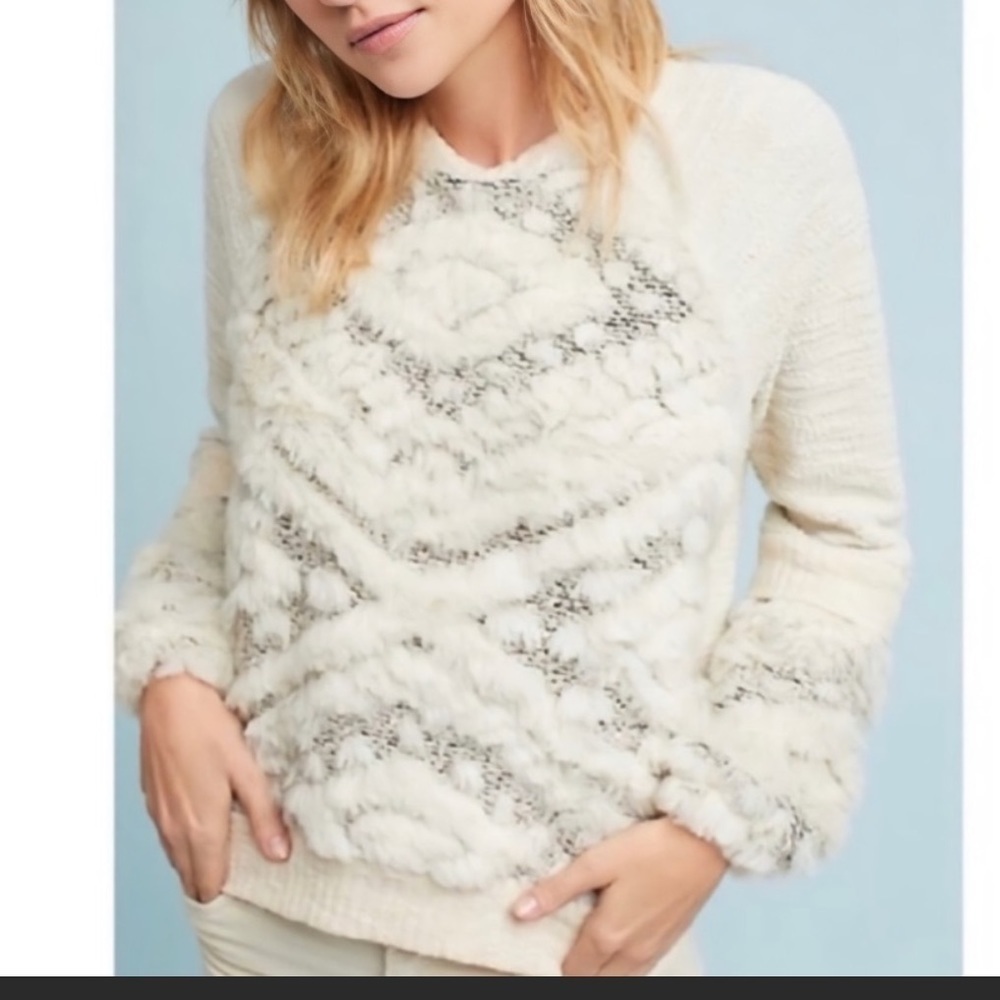 ANTHROPOLOGIE Amadi Calista faux fur trim textured knit sweatshirt swea…
